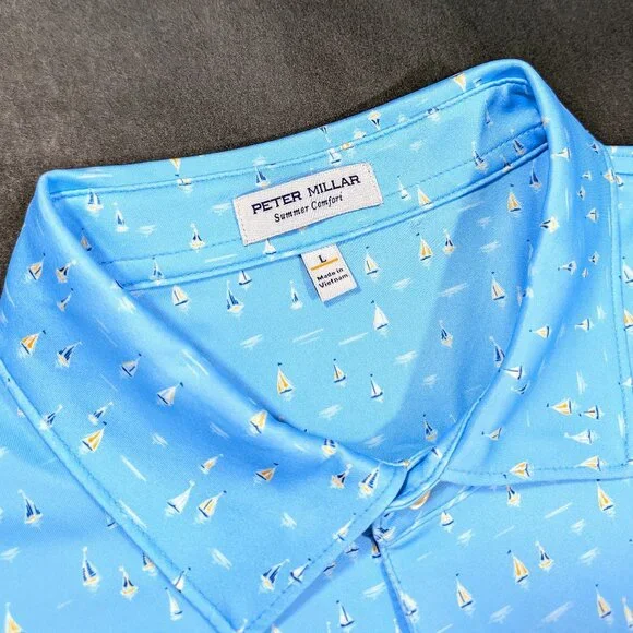Peter Millar Crown Sport Sailing Away Print Summer Comfort Polo Size L 2XL $110 - Picture 3 of 7